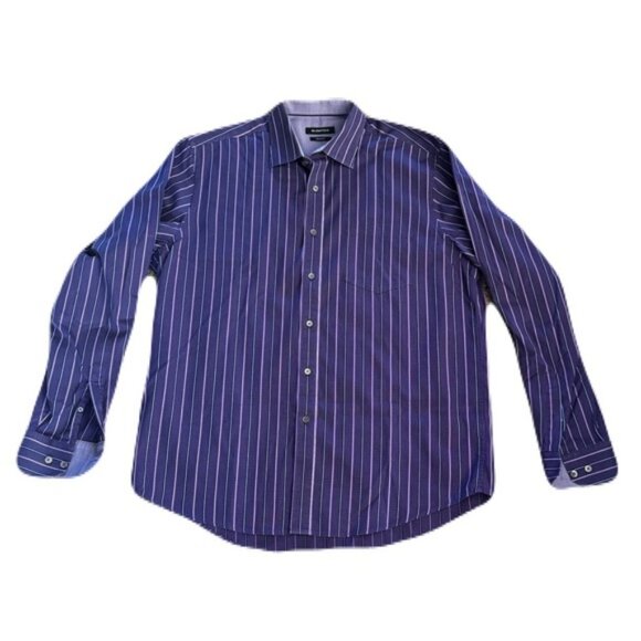 Bugatchi Extra Large Purple Striped Classic Fit Button Front Shirt - Picture 1 of 7